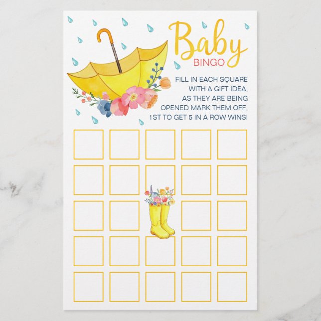 Spring Watercolor Baby Shower Bingo Game Card – Ap (Front)