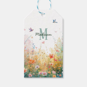 Spring Watercolor Birds Floral Monogram Wildflower Gift Tags