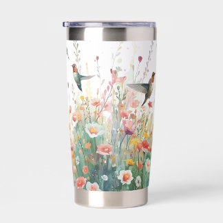 Spring Watercolor Birds Floral Monogram Wildflower Insulated Tumbler