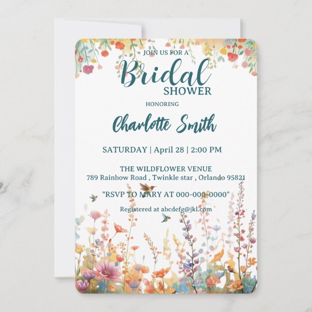 Spring Watercolor Birds Floral Monogram Wildflower Invitation (Front)