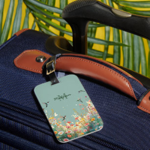 Spring Watercolor Birds Floral Monogram Wildflower Luggage Tag