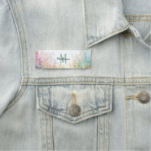 Spring Watercolor Birds Floral Monogram Wildflower Name Tag