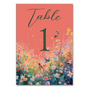 Spring Watercolor Birds Floral Monogram Wildflower Table Number