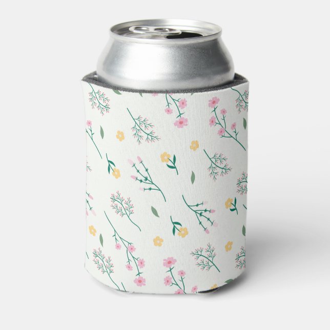 Spring Watercolor Botanical Blooming Seamless Can Cooler (Can Back)
