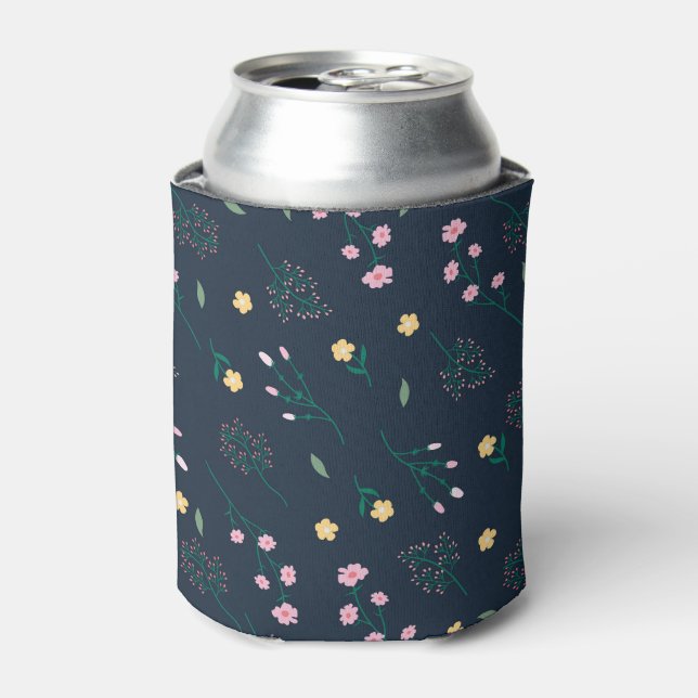 Spring Watercolor Botanical Blooming Seamless Can Cooler (Can Front)