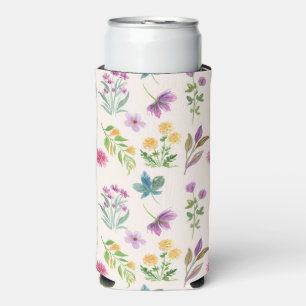Spring Watercolor Botanical Blooming Seamless Seltzer Can Cooler