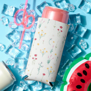 Spring Watercolor Botanical Blooming Seamless Seltzer Can Cooler