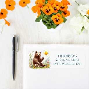 Spring Watercolor Brown Bear - Return Address Label