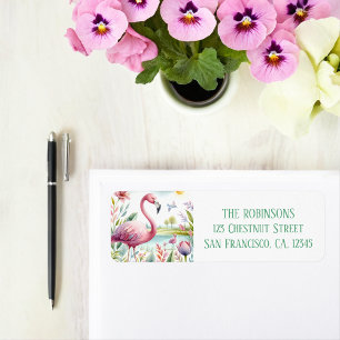 Spring Watercolor Flamingo Return Address Label