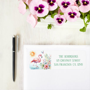 Spring Watercolor Flamingo Return Address Label