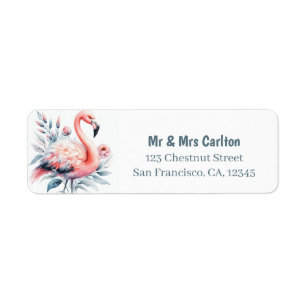 Spring Watercolor Flamingo Return Address Label