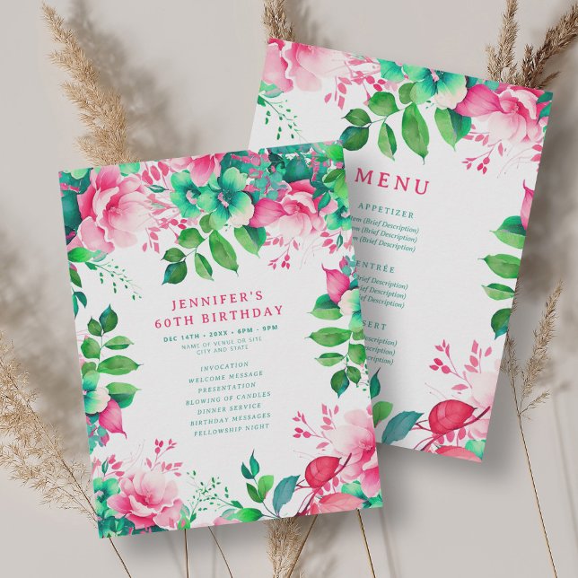 Spring Watercolor Floral 60 Birthday Program Menu (Spring Watercolor Floral 60 Birthday Program Menu)