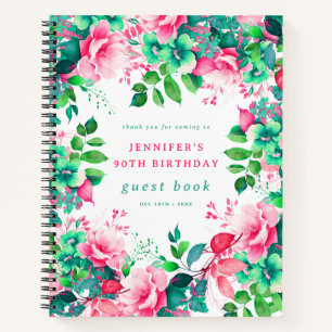 Spring Watercolor Floral 90th Birthday Guest Book