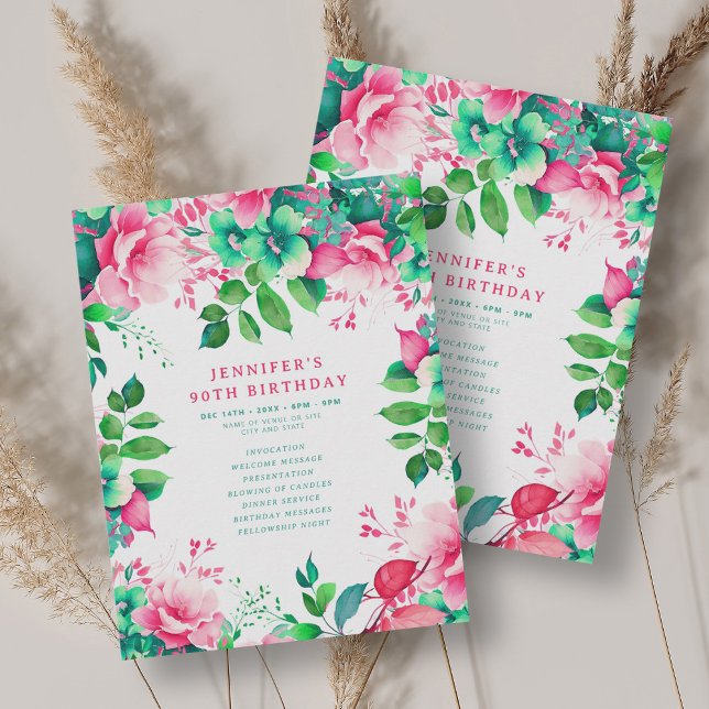 Spring Watercolor Floral 90th Birthday Program  (Spring Watercolor Floral 90th Birthday Program )