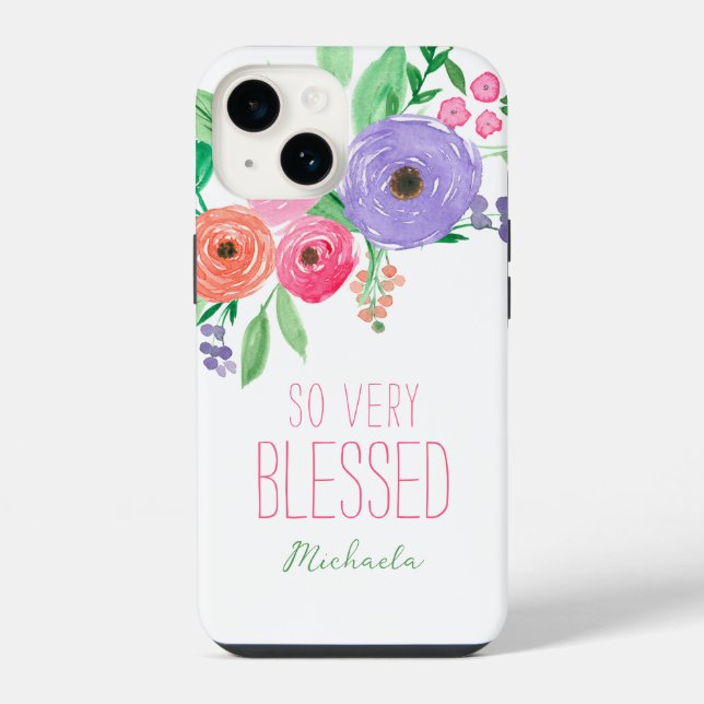 Spring Watercolor Floral Blessed iPhone Case (Back)