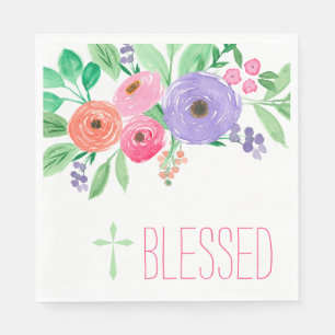 Spring Watercolor Floral Blessed Napkin
