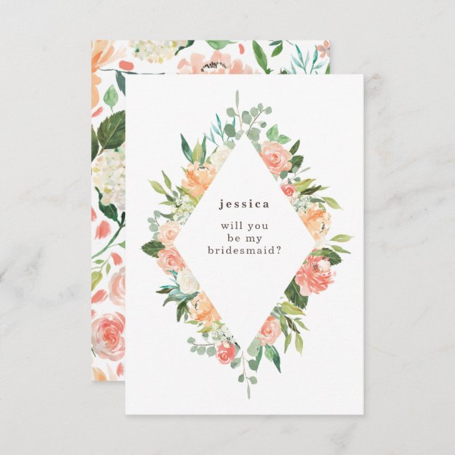 Spring Watercolor Floral Diamond Bridesmaid Invitation (Front/Back)