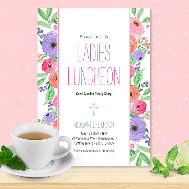 Spring Watercolor Floral Ladies Church Luncheon Invitation (Creator Uploaded)