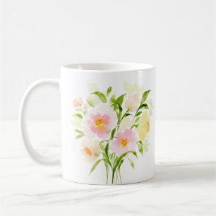 Spring watercolor floral peony flower coffee mug