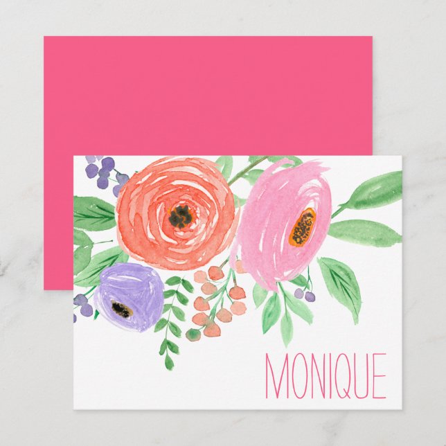 Spring Watercolor Floral Personalised Card (Front/Back)