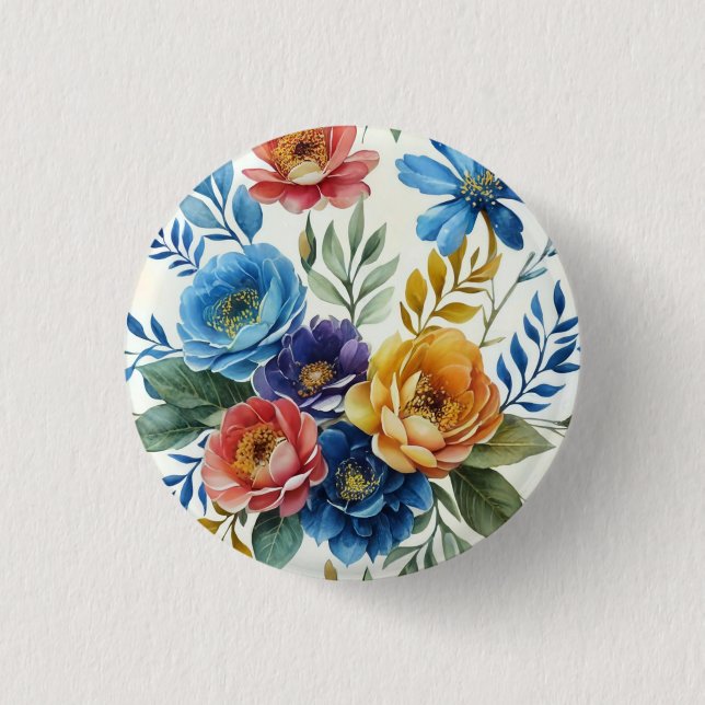 Spring Watercolor Floral Print 3 Cm Round Badge (Front)