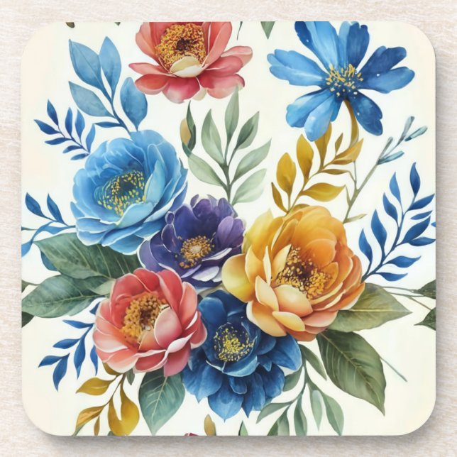 Spring Watercolor Floral Print Coaster (Front)