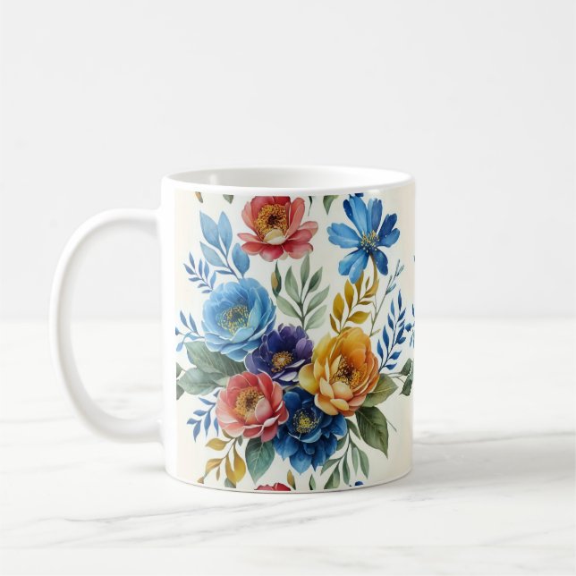 Spring Watercolor Floral Print Coffee Mug (Left)