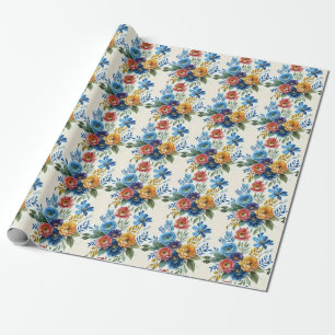 Spring Watercolor Floral Print Wrapping Paper