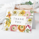 Spring Watercolor Floral Thank You Card<br><div class="desc">A bright and cheerful thank you card with lovely feminine spring floral blossoms in yellow, orange, pink and white. The card is intentionally left blank on the inside for you to write or enter your own desired message of thanks. This card coordinates with a spring floral bridal shower collection and...</div>