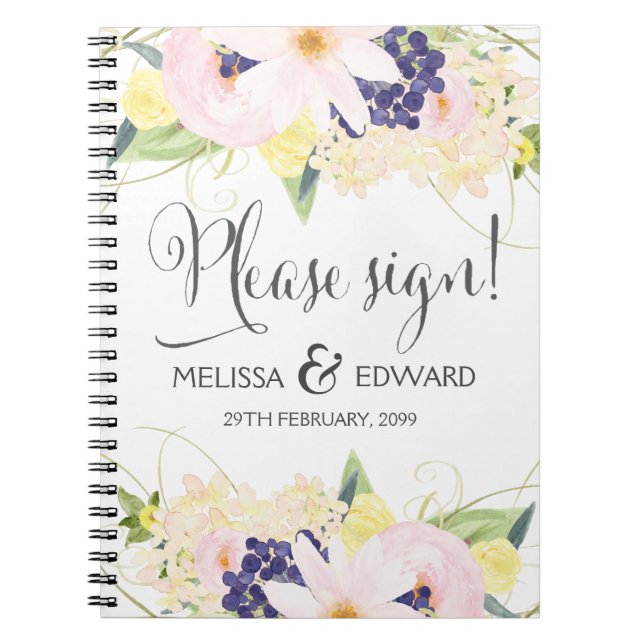 Spring Watercolor Floral Wedding Guestbook Notebook (Front)
