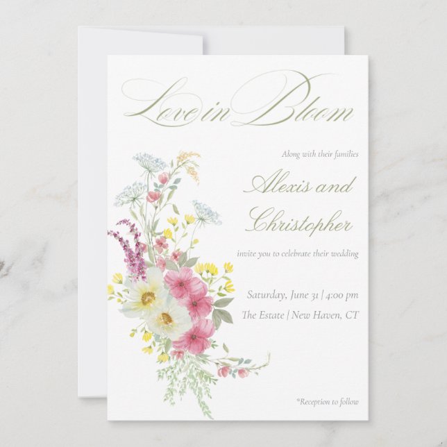 Spring Watercolor Floral Wedding Invitation (Front)