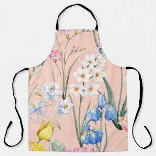 Spring watercolor florals, retro wallpaper. apron