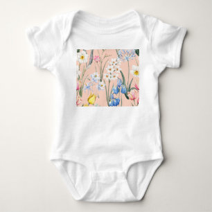 Spring watercolor florals, retro wallpaper. baby bodysuit