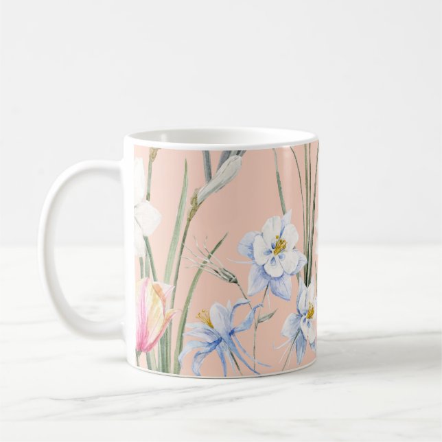 Spring watercolor florals, retro wallpaper. coffee mug (Left)