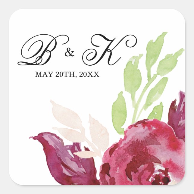 Spring Watercolor Florals Square Sticker (Front)