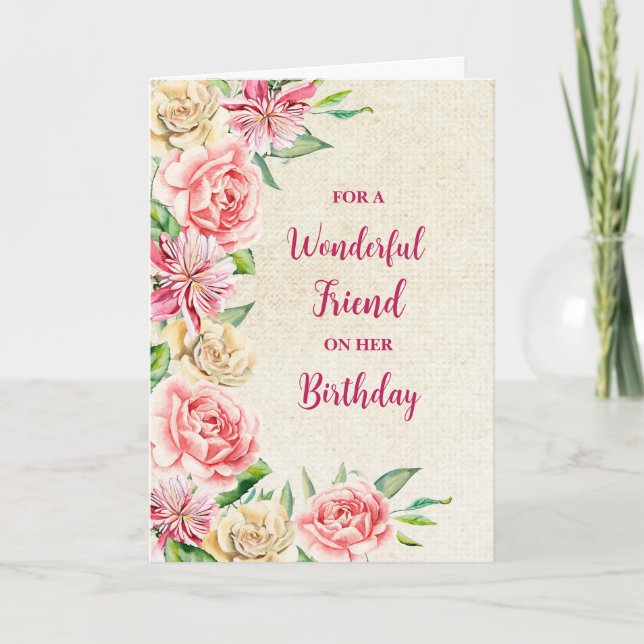 Spring Watercolor Flowers Friend Birthday Card (Front)