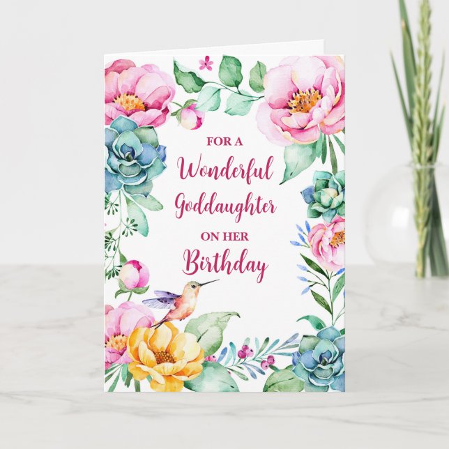 Spring Watercolor Flowers Goddaughter Birthday Card (Front)