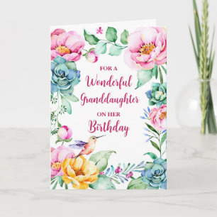 Spring Watercolor Flowers Granddaughter Birthday Card