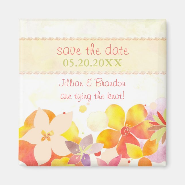 Spring Watercolor Flowers Wedding Save the Date Magnet (Front)