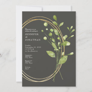 Spring Watercolor Green Leaves Wedding Invitation