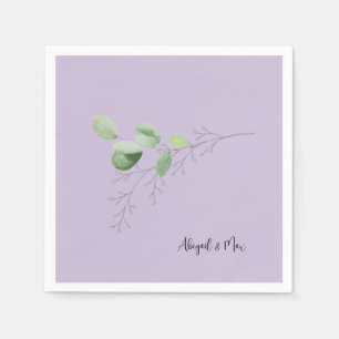 Spring Watercolor Hand-drawn Foliage Lavender  Napkin