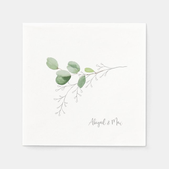 Spring Watercolor Hand-drawn Foliage White Cocktai Napkin (Front)