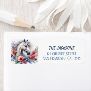 Spring Watercolor Horse Flowers Return Address Label