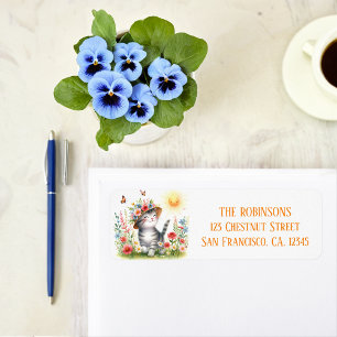 Spring Watercolor Kitten Return Address Label