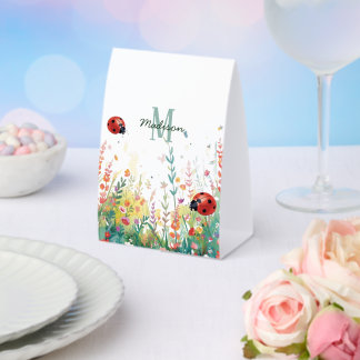 Spring Watercolor ladybug Floral Monogram Wildflow