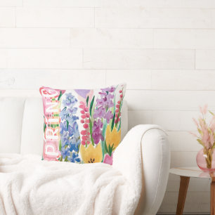 SPRING WATERCOLOR MEADOW FLOWERS CUSHION