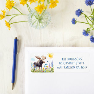 Spring Watercolor Moose Return Address Label