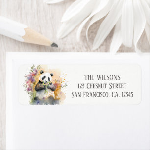 Spring Watercolor Panda Flowers Return Address Label