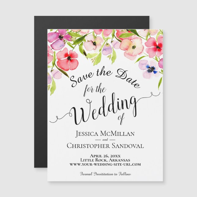 Spring Watercolor Pansies Wedding Save the Date (Front/Back)