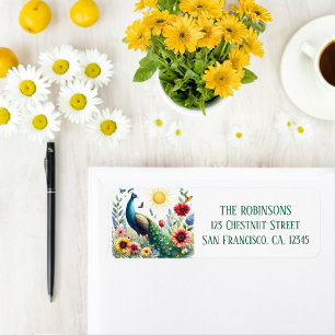 Spring Watercolor Peacock Return Address Label